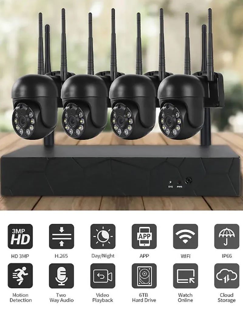 1080P 3MP PTZ Wireless Security Camera System