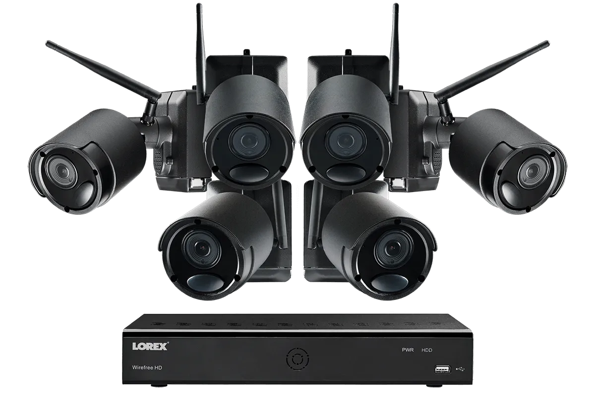 1080p Wire Free Camera System with Six Battery Powered Metal Cameras, 65ft Night Vision, Two-Way Audio, and a 1TB Hard Drive