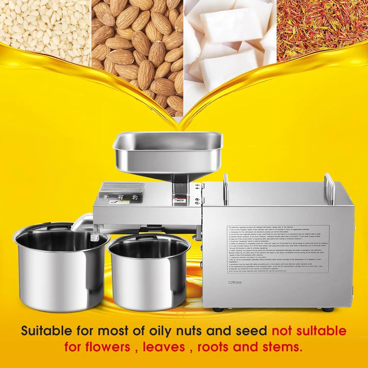 1500W Commercial Automatic Oil Press Machine Industrial Oil Pressing Machine Nuts Seeds Oil Presser Pressing Machine Cold Hot Press All Stainless