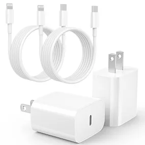 20W USB C Fast Charger [MFi-Certified] Compatible with iPhone 14/13/ 12/11/ XS/XR/X/ 8 /iPad, 2Pack PD Type C Charger Blocks with 6FT Type-C to Lightning Cables