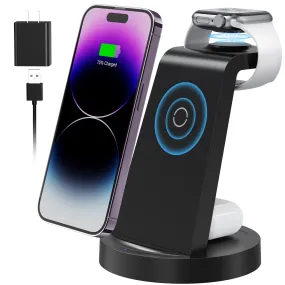 3 in 1 Charging Station for Apple Device, Wireless Charger for iPhone 16 15 14 13 12 11 Pro Max & Apple Watch iwatch- Charging Stand Dock for AirPods