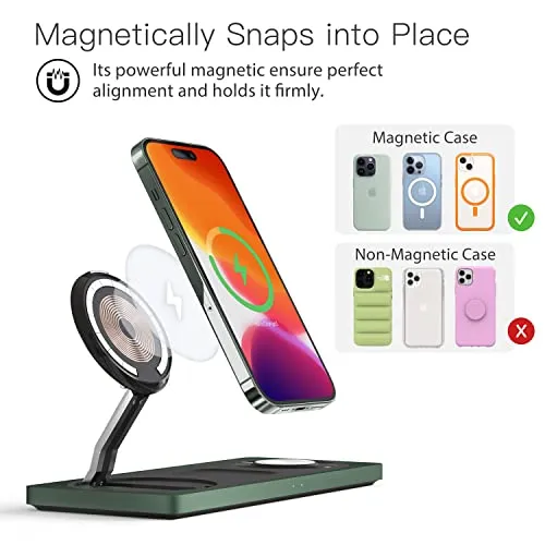 3 in 1 Charging Station for Apple Devices: Used for iPhone and Watch Charging Station with Magsafe Charger Stand, Wireless Charger for iPhone15/14/13/12, Apple Watch 1-9/Ultra, AirPods 3 Pro