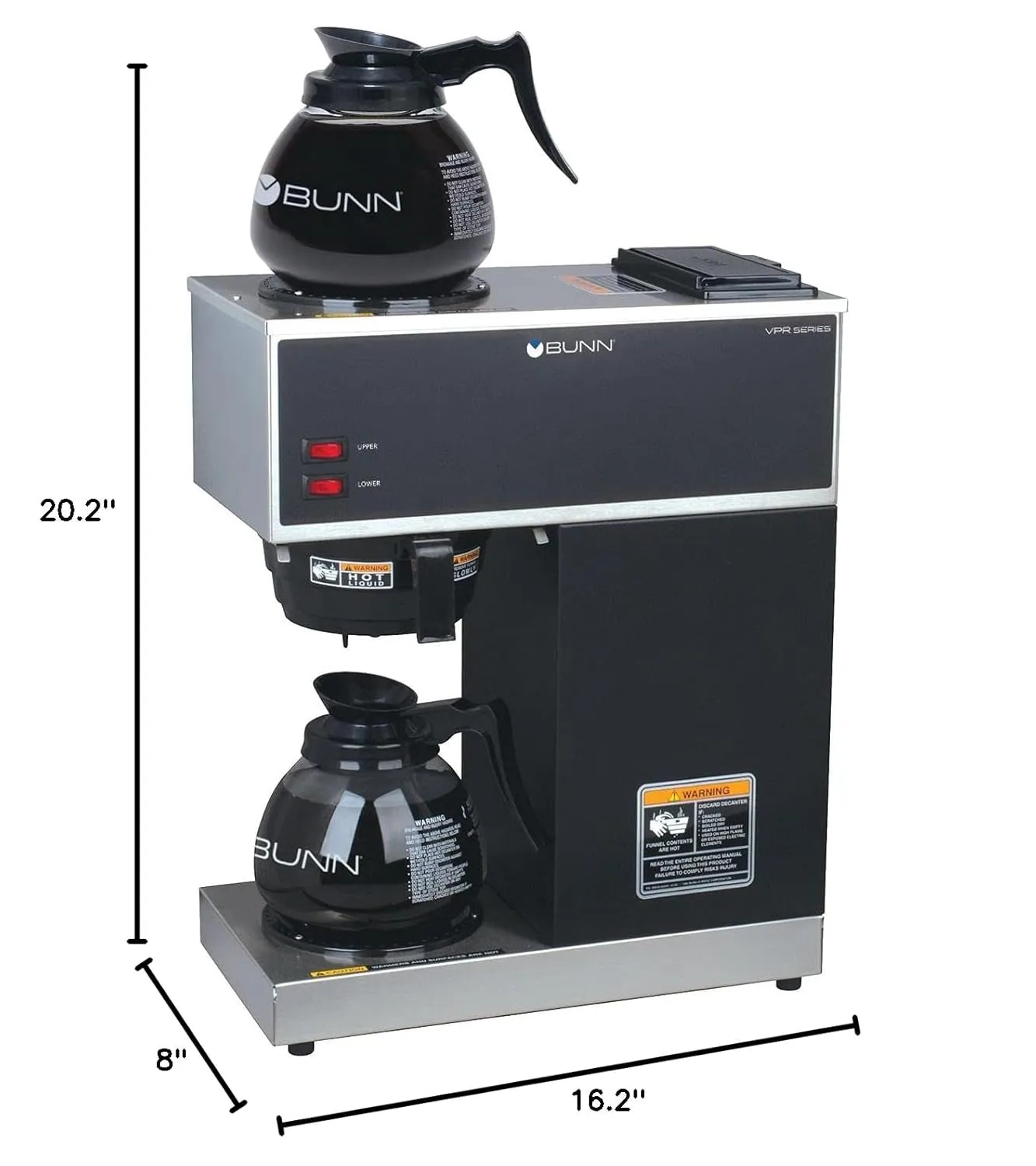 33200.0015 VPR-2GD 12-Cup Pourover Commercial Coffee Brewer with Upper and Lower Warmers and Two Glass Decanters, Black, Stainless, Standard