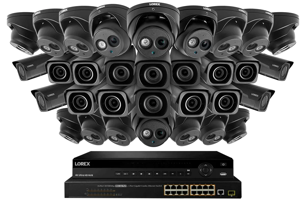 4K Nocturnal IP NVR System with 32-channel NVR, Sixteen 4K IP Dome and Sixteen 4K IP Motorized Zoom Bullet Cameras, 250FT Night Vision