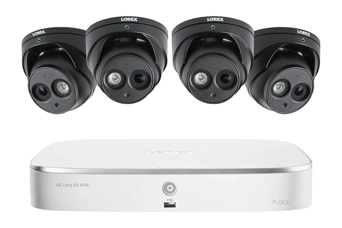 4K Nocturnal IP NVR System with Four 4K Audio Dome Cameras and 200FT Night Vision