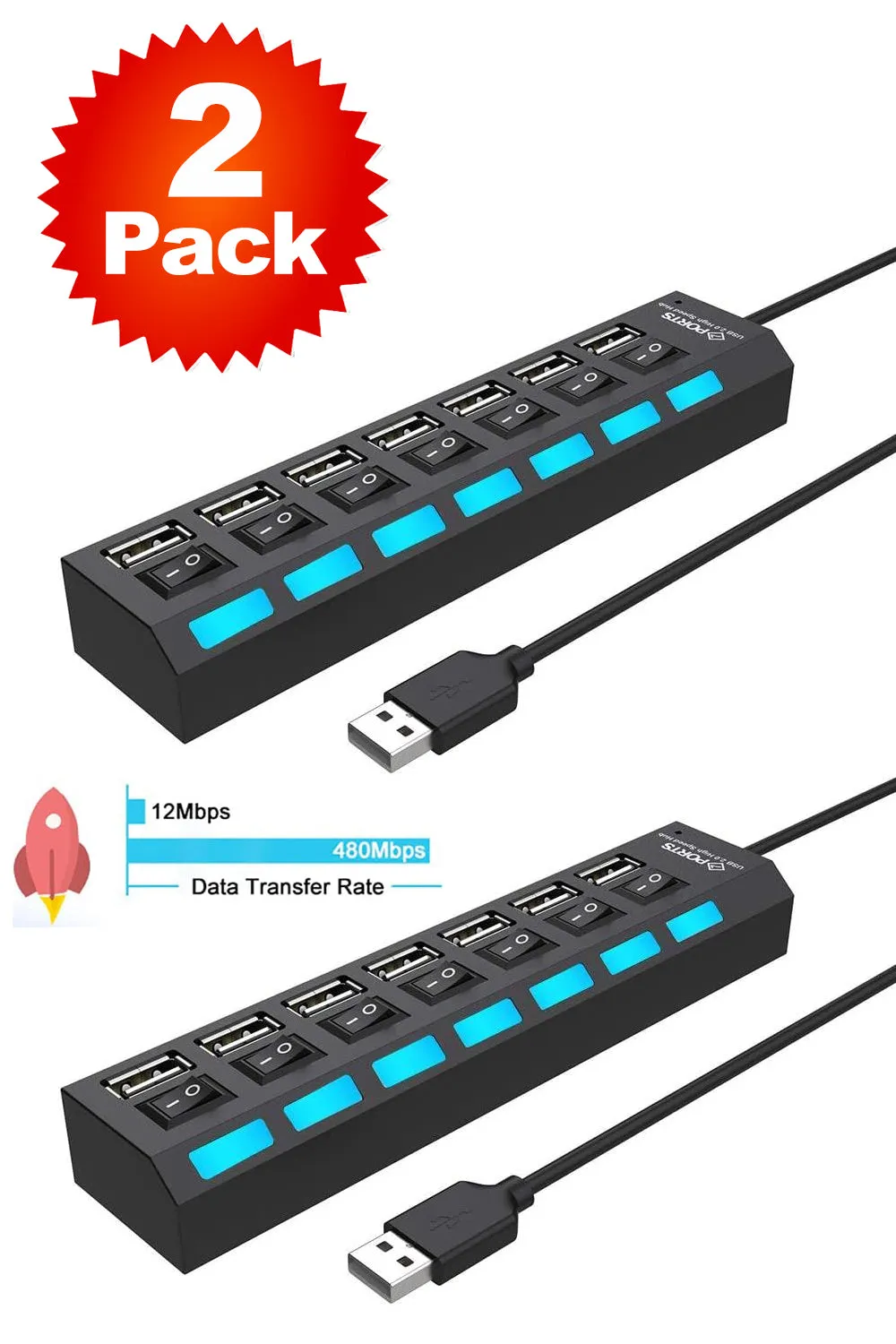 7-Ports High-Performance USB Adapter 2.0 - 1/2 Pack