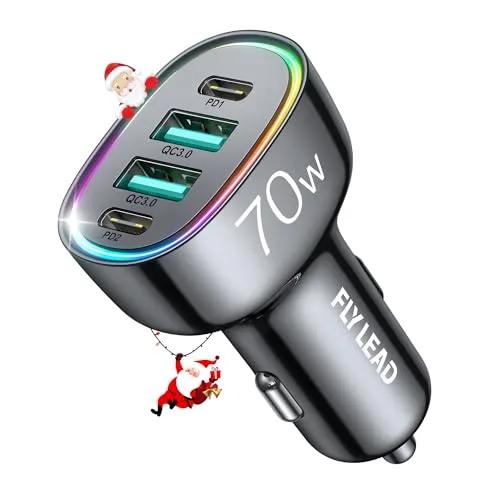 70W 4 Port Super Fast USB C Car Charger Adapter - A Must for Family Travel