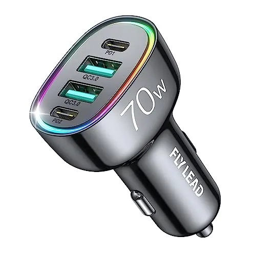 70W 4 Port Super Fast USB C Car Charger Adapter - A Must for Family Travel