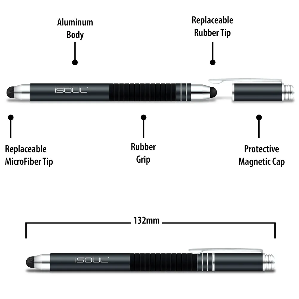 Aluminium Body Stylus Pen for iPad Tablet iPhone with Microfiber Tips