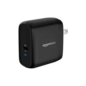 Amazon Basics 65W One-Port GaN USB-C Wall Charger with Power Delivery PD for Laptops, Tablets & Phones (iPhone 16/15/14/13/12/11/X, iPad, MacPro, Samsung, and More), Non-PPS, Black