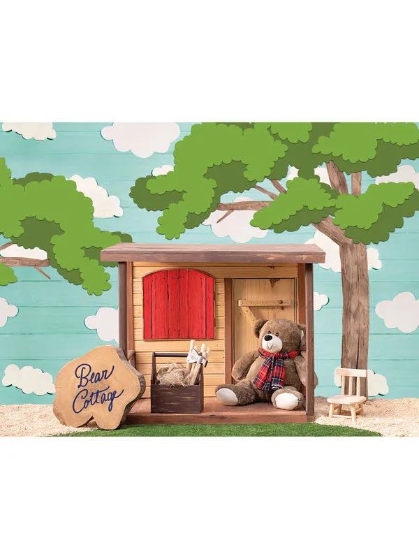 Bear Cottage Cake Smash Backdrop