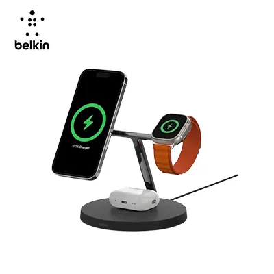 Belkin WIZ017myBK BoostCharge Pro 3-in-1 Wireless Charger with MagSafe 15W