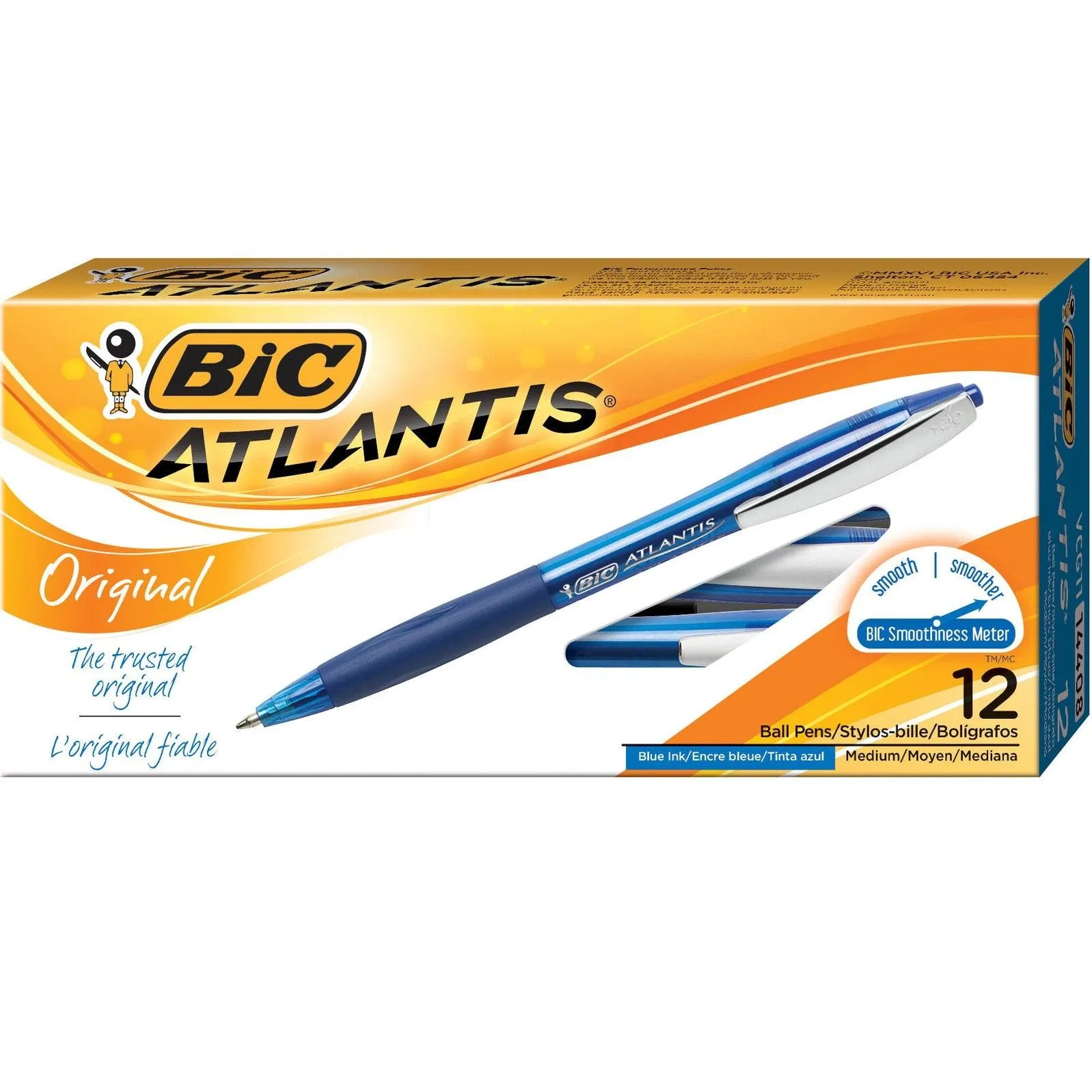 Bic Atlantis Original Retractable Ballpoint Pen Blue Medium Box 12