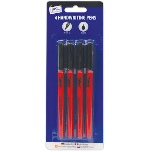 Black Hand Writing Pens - 4 Pack Medium Tip Smooth Ink Office School Stationery