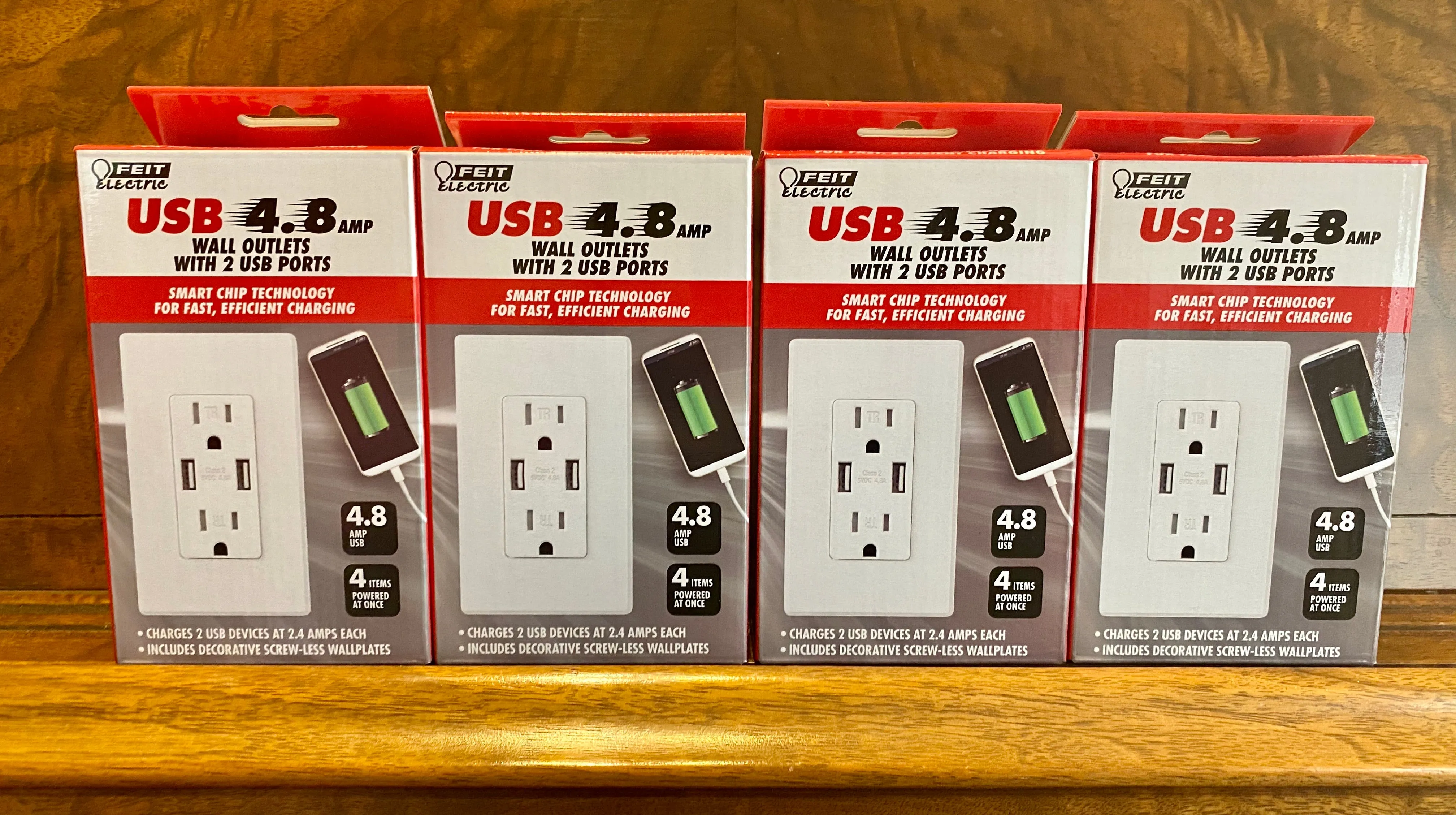 Brand New 4-Pack Feit Electric Wall Outlets with 2 USB Ports