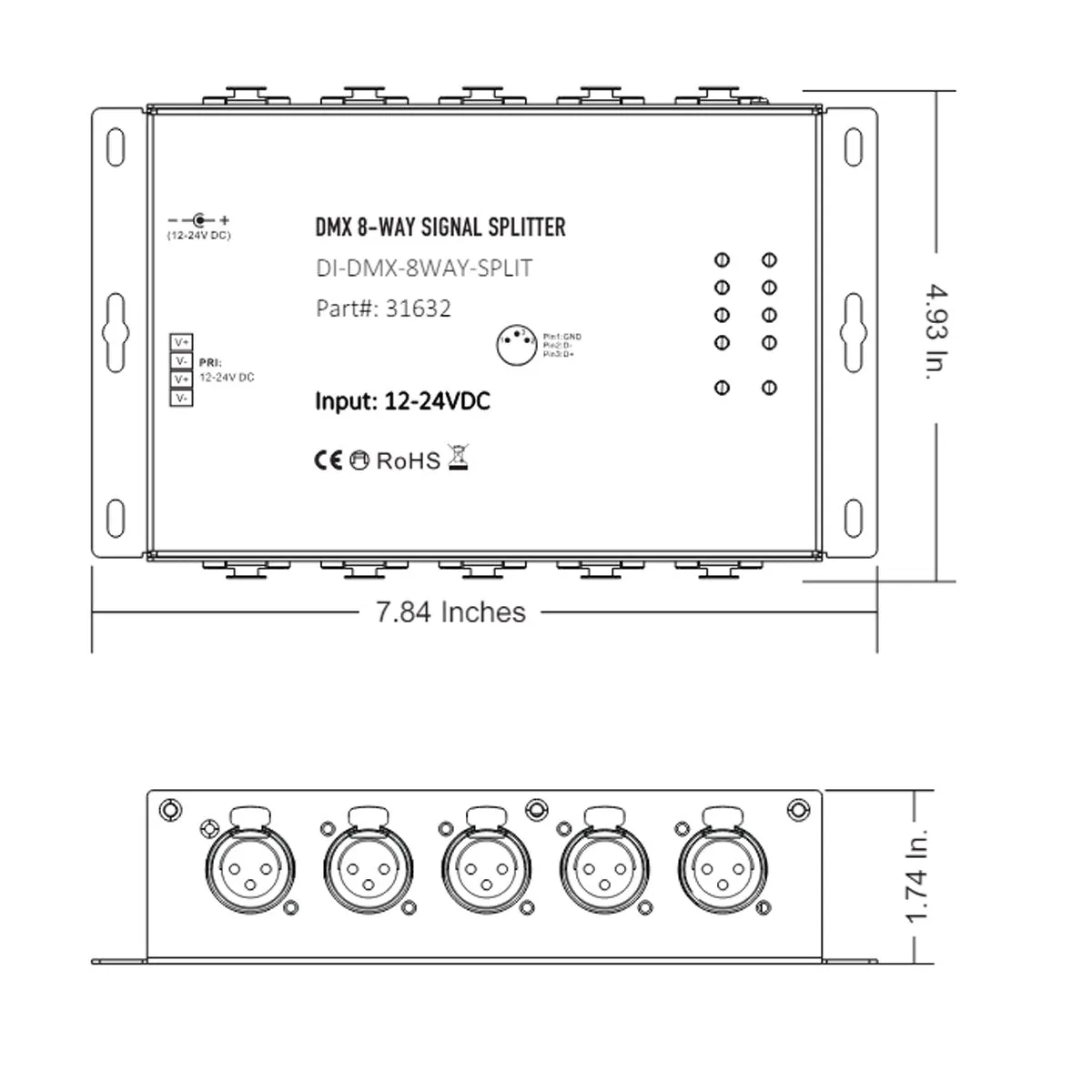 DMX XLR-8-WAY Signal Splitter