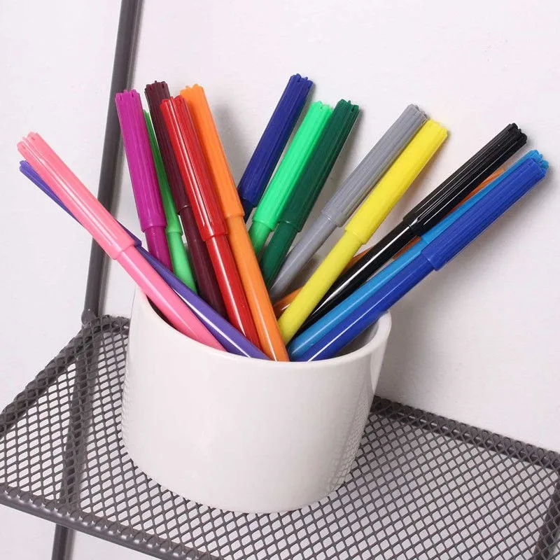 Fibre Colouring Pens - 16 Pack Bright Colours Art Drawing School Supplies