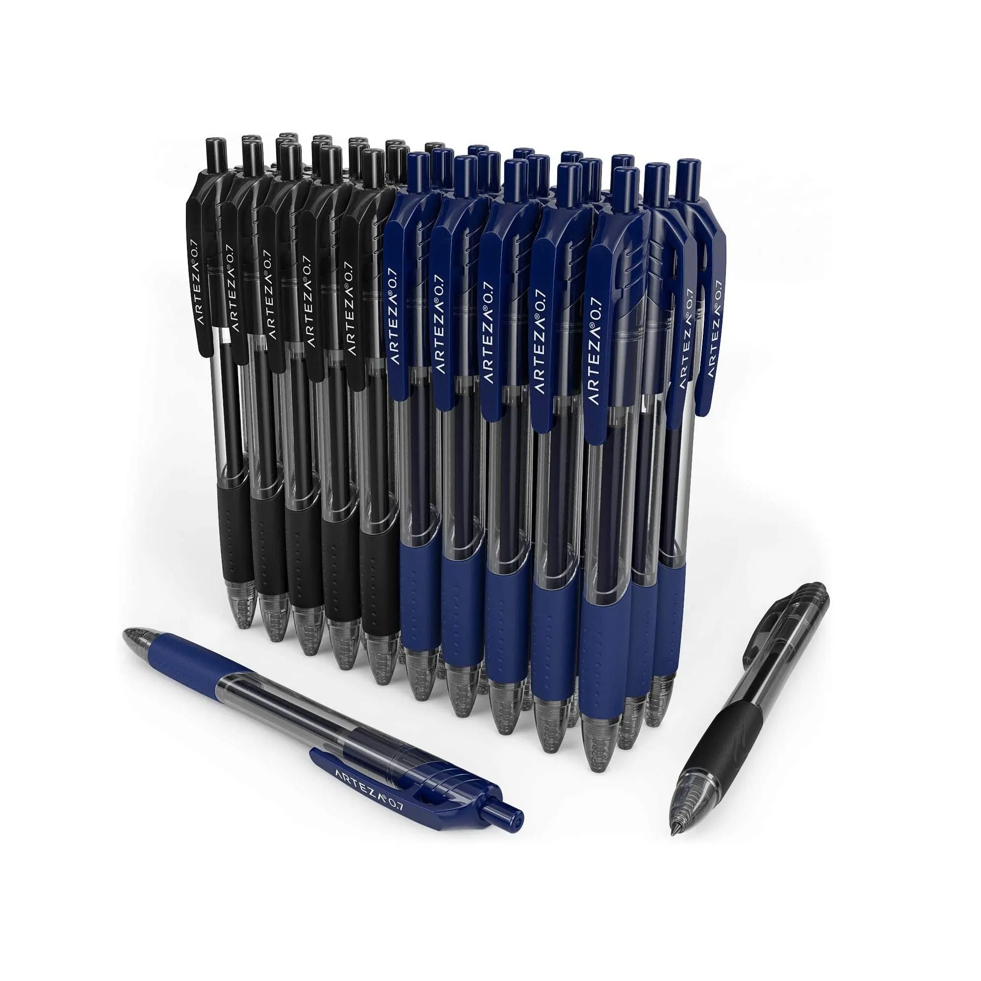 Gel Pens | Set of 30 Roller Ball Bullet Journal Pens | 15 Black & 15 Blue | Quick-Drying Ink | Fine Point