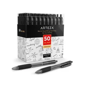 Gel Pens | Set of 50 Black Roller Ball Bullet Journal Pens | Quick-Drying Ink | Fine Point