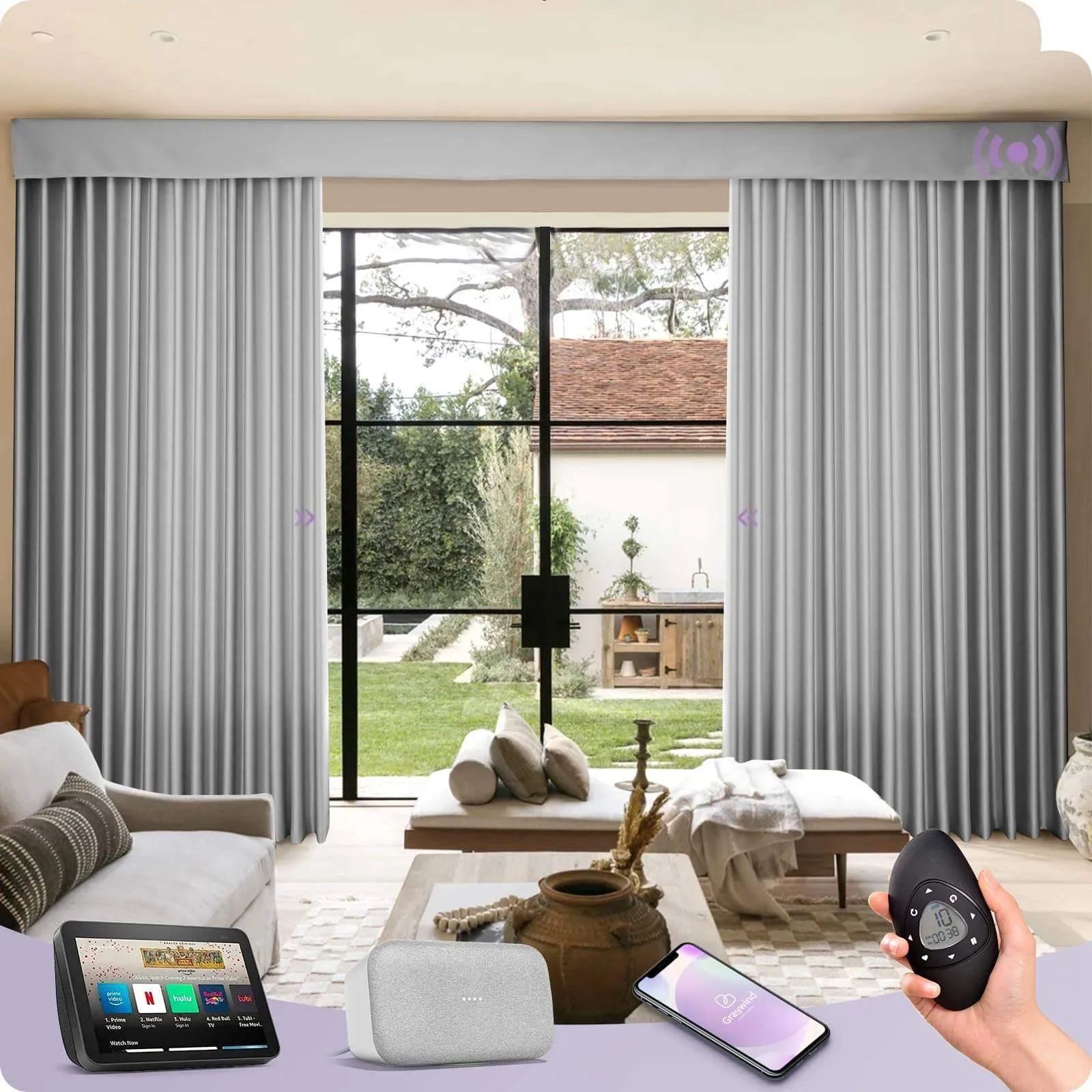 Graywind Hardwired Smart Curtain | Light Filtering- Satin Series | 40"-220"W