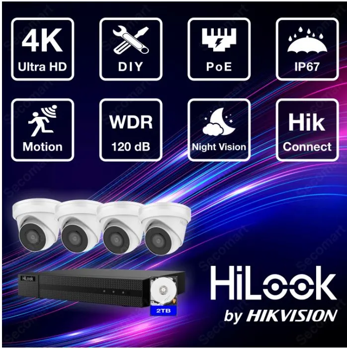 HiLook 8MP/4K PoE Turret Kit 6 Camera