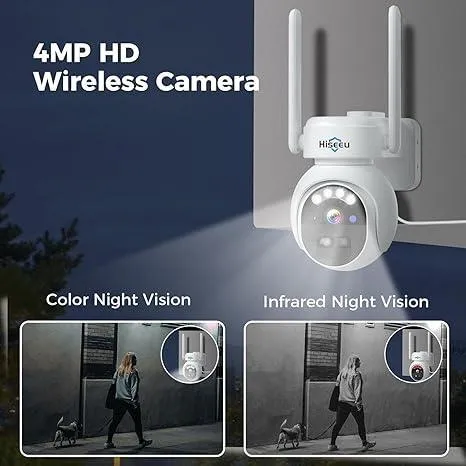 Hiseeu No WiFi Security Camera, 4G Cellular Security Cameras Wireless Outdoor, Solar Cameras 360° PTZ, 2K Color Night Vision, 2-Way Talk, PIR Motion, 64G SD & SIM Card Included