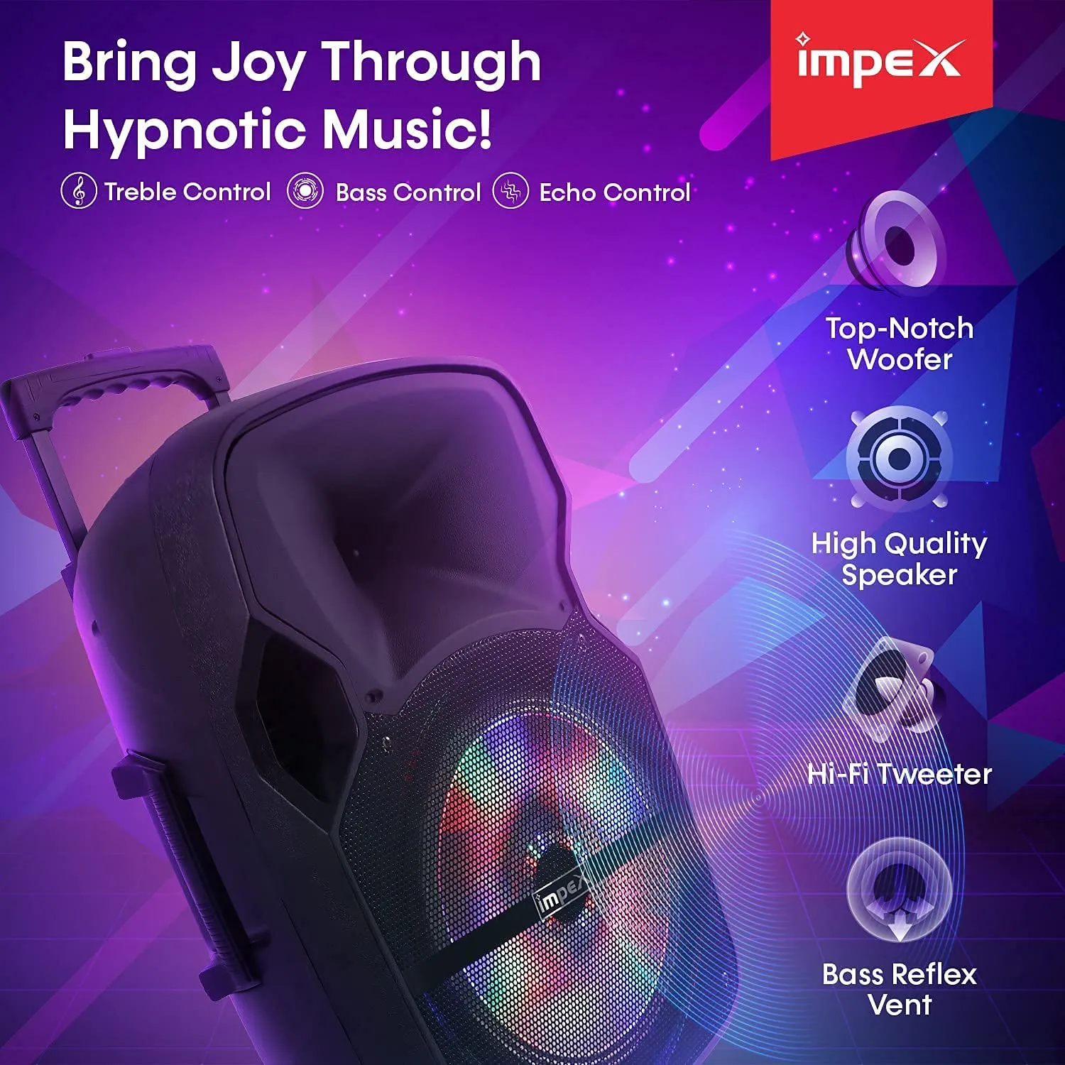 Impex ST 80A 55W Rechargeable 2.0 Multimedia Trolley Speaker System with Wireless Connectivity USB/SD/FM Function Wireless Mic LED Light