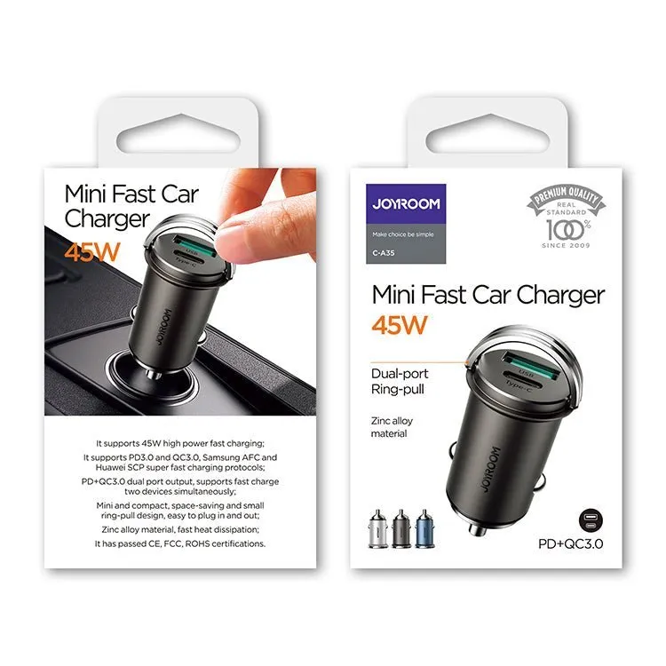 Joyroom C-A35 45W Mini 2-port ring-pull fast Car Charger