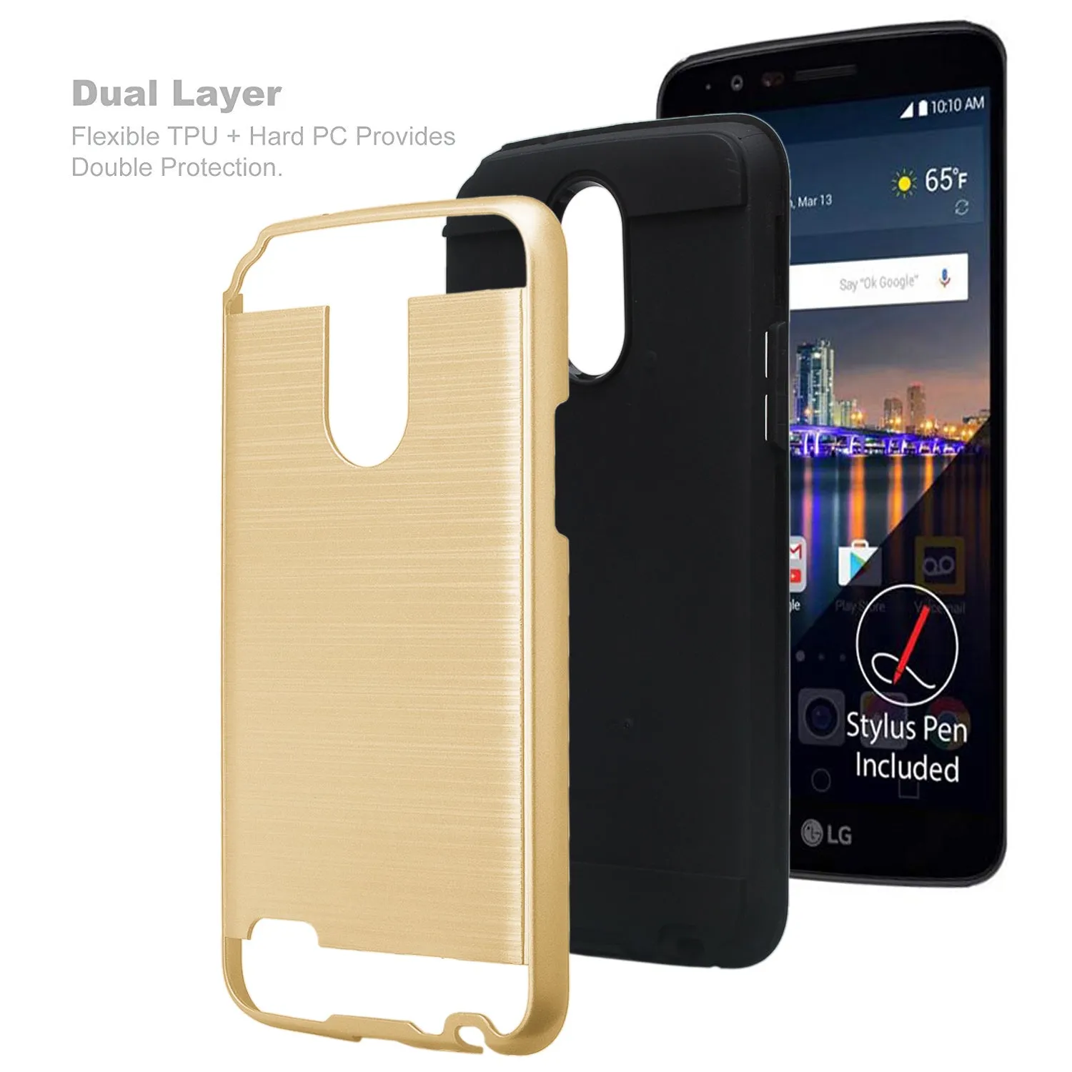 LG Stylo 3 Case, Slim [Shock/Impact Resistant] Hybrid Dual Layer Armor Defender Case Cover for LG Stylus 3 - Brush Gold