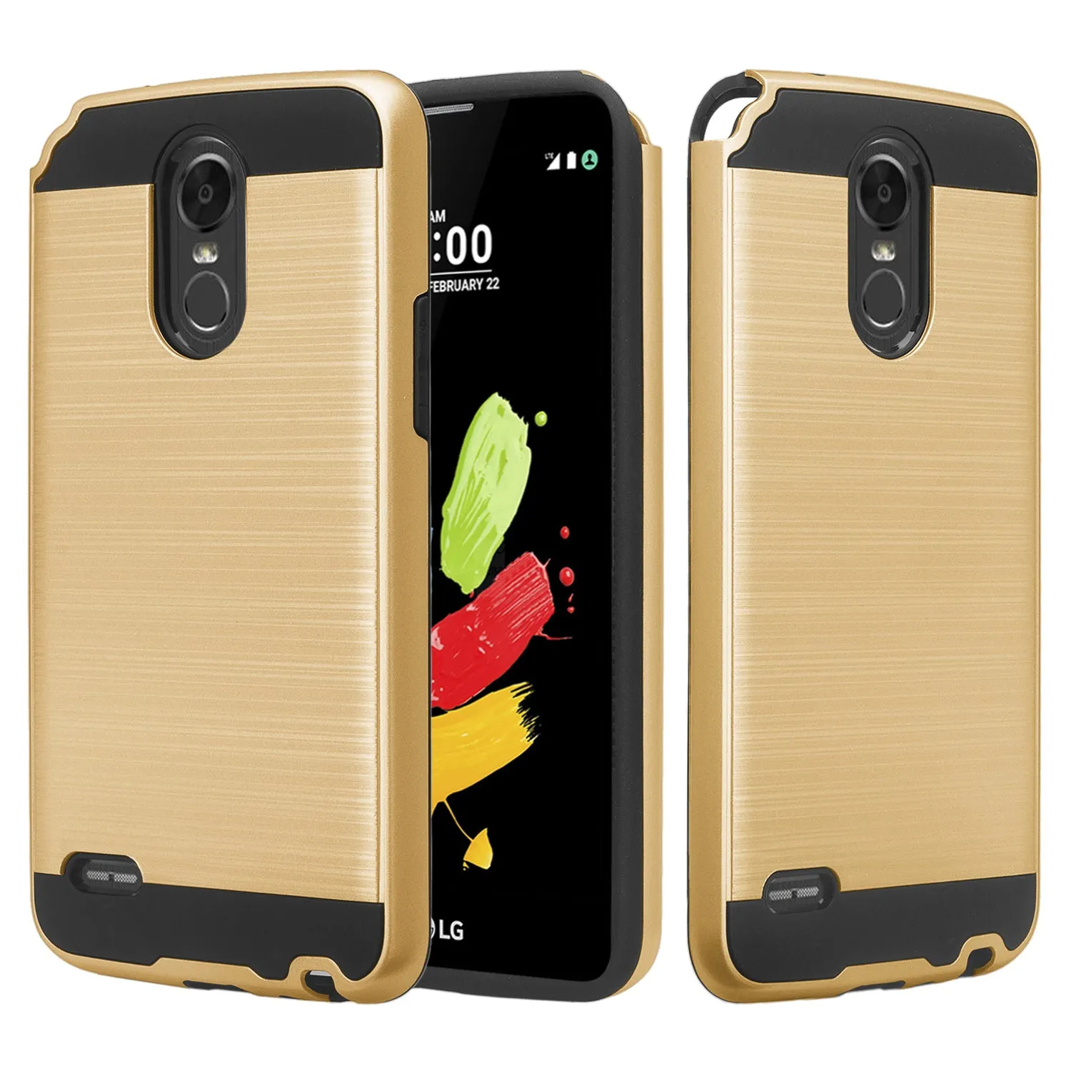 LG Stylo 3 Case, Slim [Shock/Impact Resistant] Hybrid Dual Layer Armor Defender Case Cover for LG Stylus 3 - Brush Gold