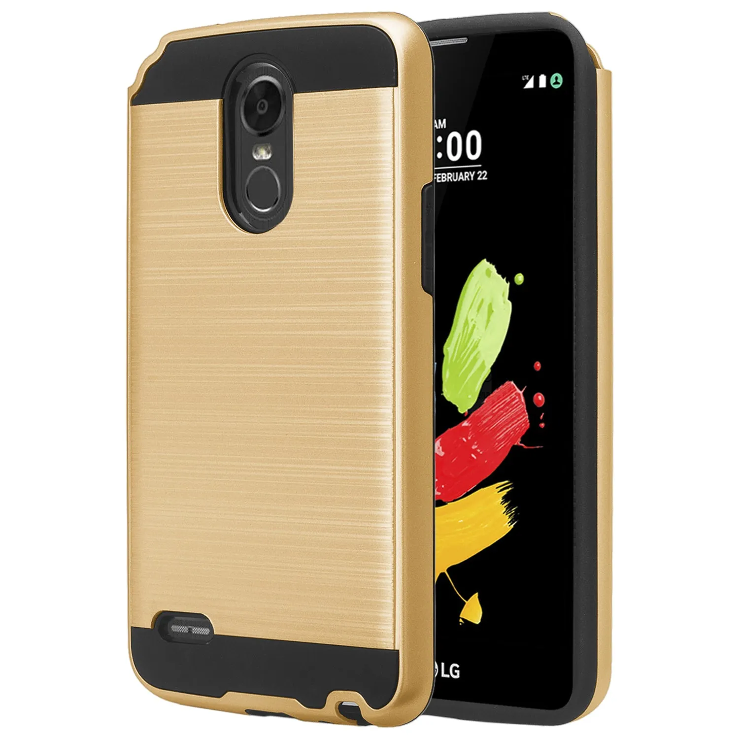 LG Stylo 3 Case, Slim [Shock/Impact Resistant] Hybrid Dual Layer Armor Defender Case Cover for LG Stylus 3 - Brush Gold