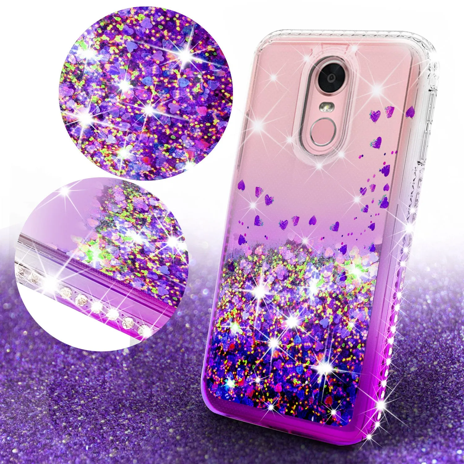 LG Stylo 4 Case, Stylo 4 Plus, Q Stylus Case Liquid Glitter Phone Case Waterfall Floating Quicksand Bling Sparkle Cute Protective Girls Women Cover for Stylo 4/Stylo 4 Plus/Q Stylus - Purple