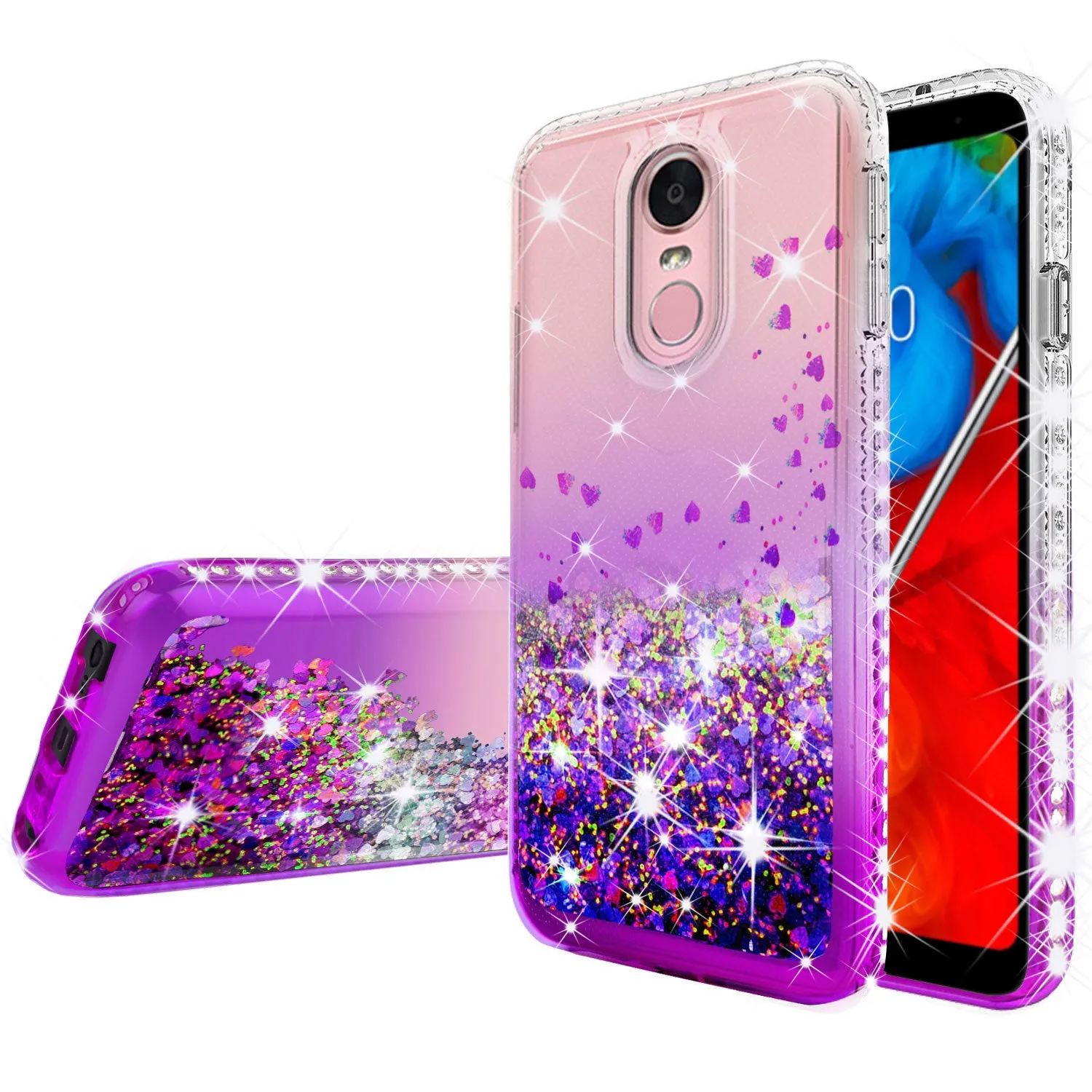 LG Stylo 4 Case, Stylo 4 Plus, Q Stylus Case Liquid Glitter Phone Case Waterfall Floating Quicksand Bling Sparkle Cute Protective Girls Women Cover for Stylo 4/Stylo 4 Plus/Q Stylus - Purple