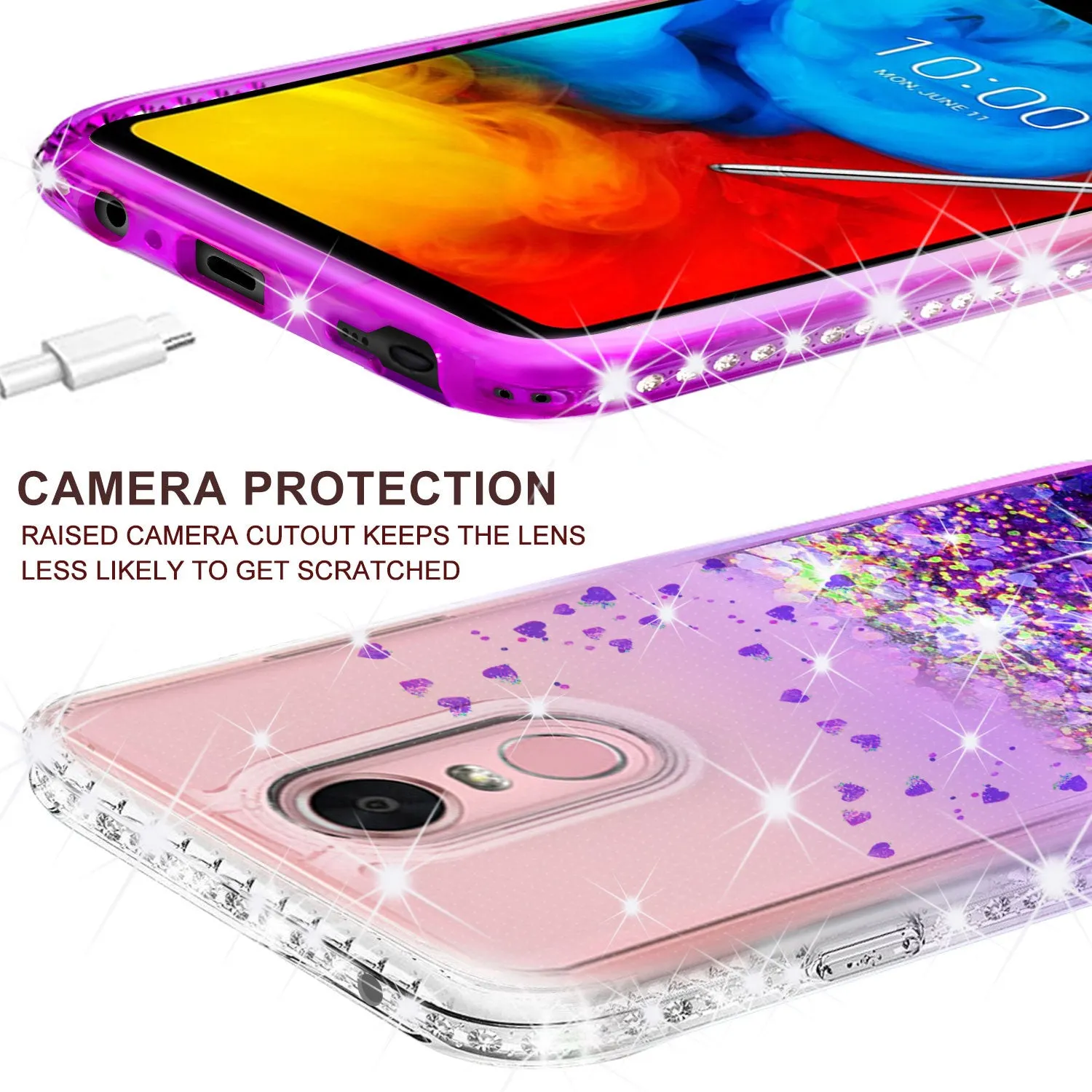 LG Stylo 4 Case, Stylo 4 Plus, Q Stylus Case Liquid Glitter Phone Case Waterfall Floating Quicksand Bling Sparkle Cute Protective Girls Women Cover for Stylo 4/Stylo 4 Plus/Q Stylus - Purple