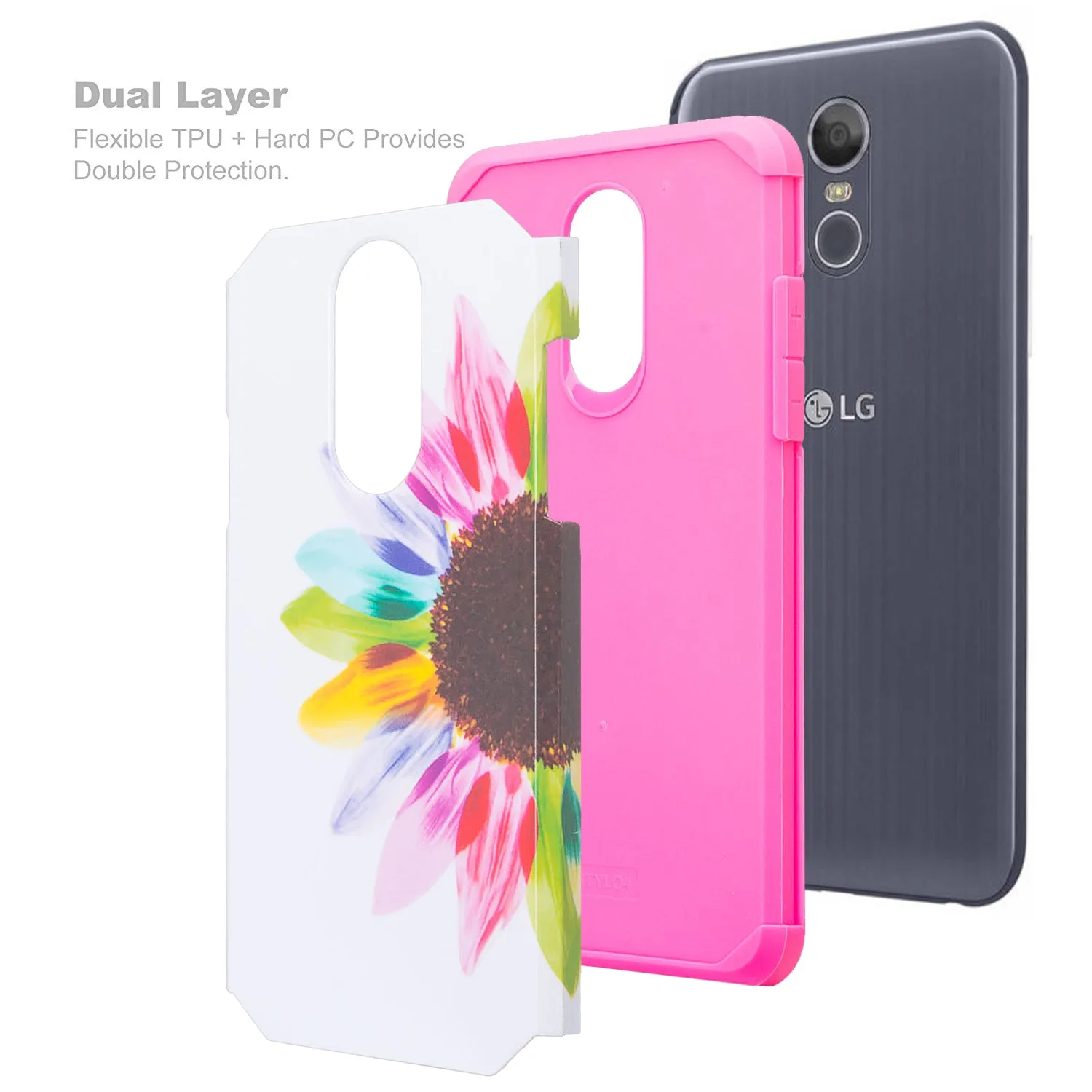 LG Stylo 4 Case, Stylo 4 Plus, Q Stylus, [Include Temper Glass Screen Protector] Slim Hybrid Dual Layer [Shock Resistant] Case for Stylo 4/Stylo 4 Plus/Q Stylus - Vivid Sunflower