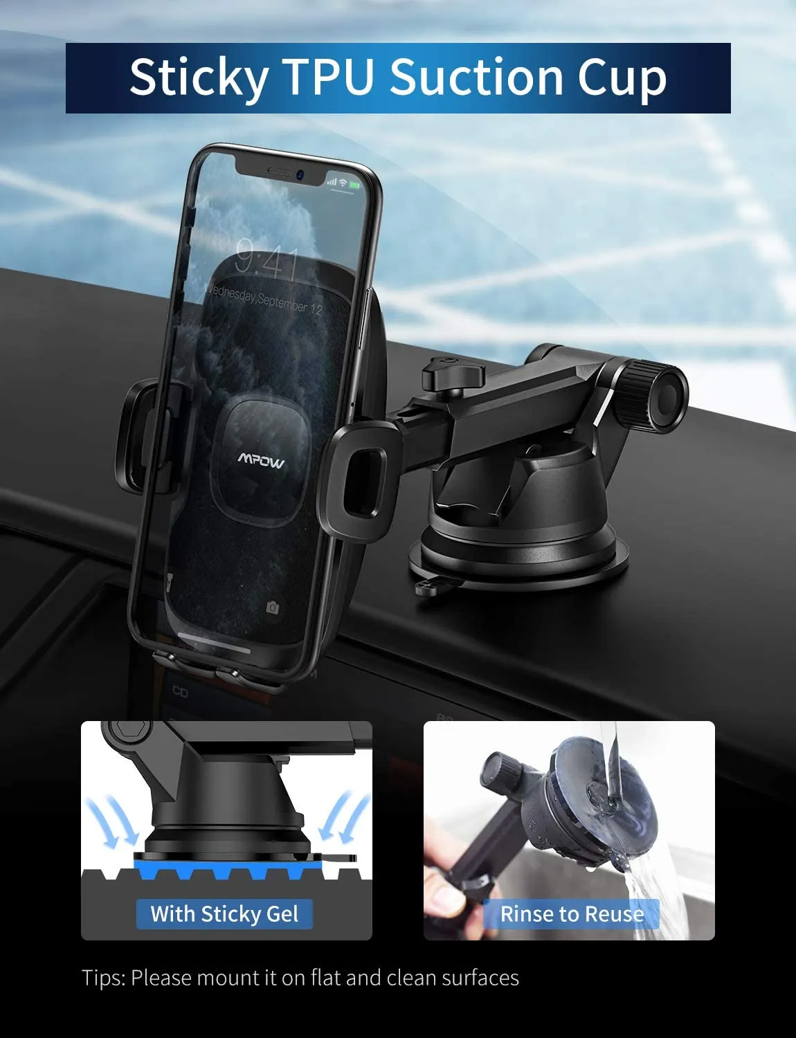 MPOW CA104A Dashboard Windshield Car Phone Holder