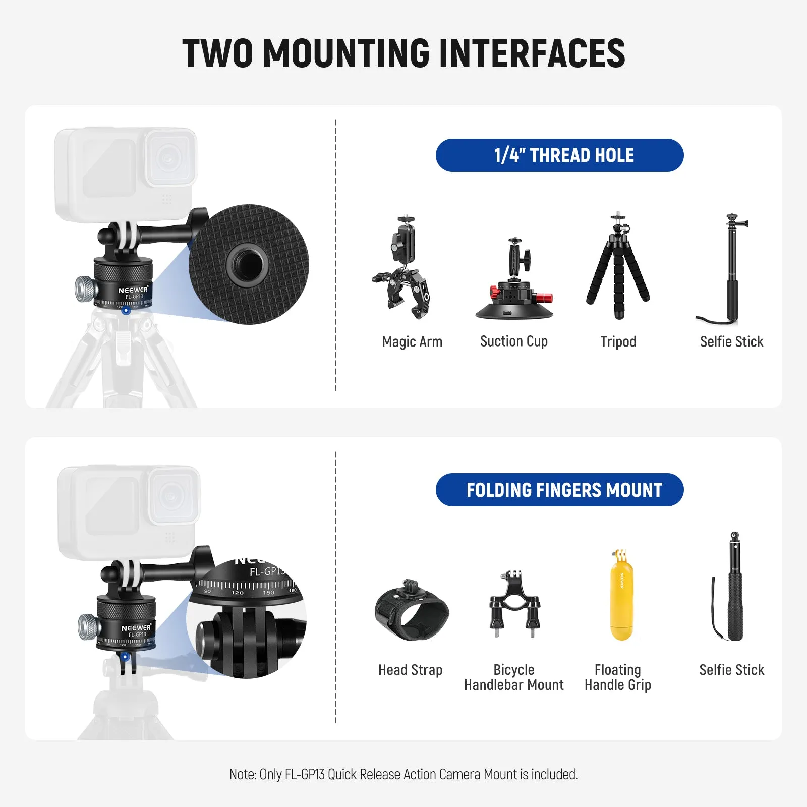 NEEWER FL-GP13 Quick Release Tripod Mount Adapter For Action Cameras