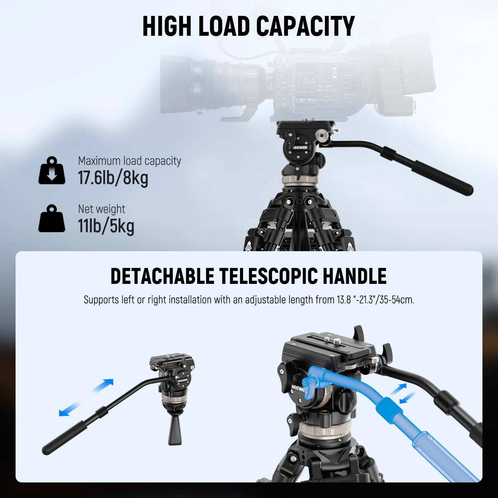 NEEWER LL45 78" Heavy Duty Camera Tripod with Damping Adjustable Fluid Head