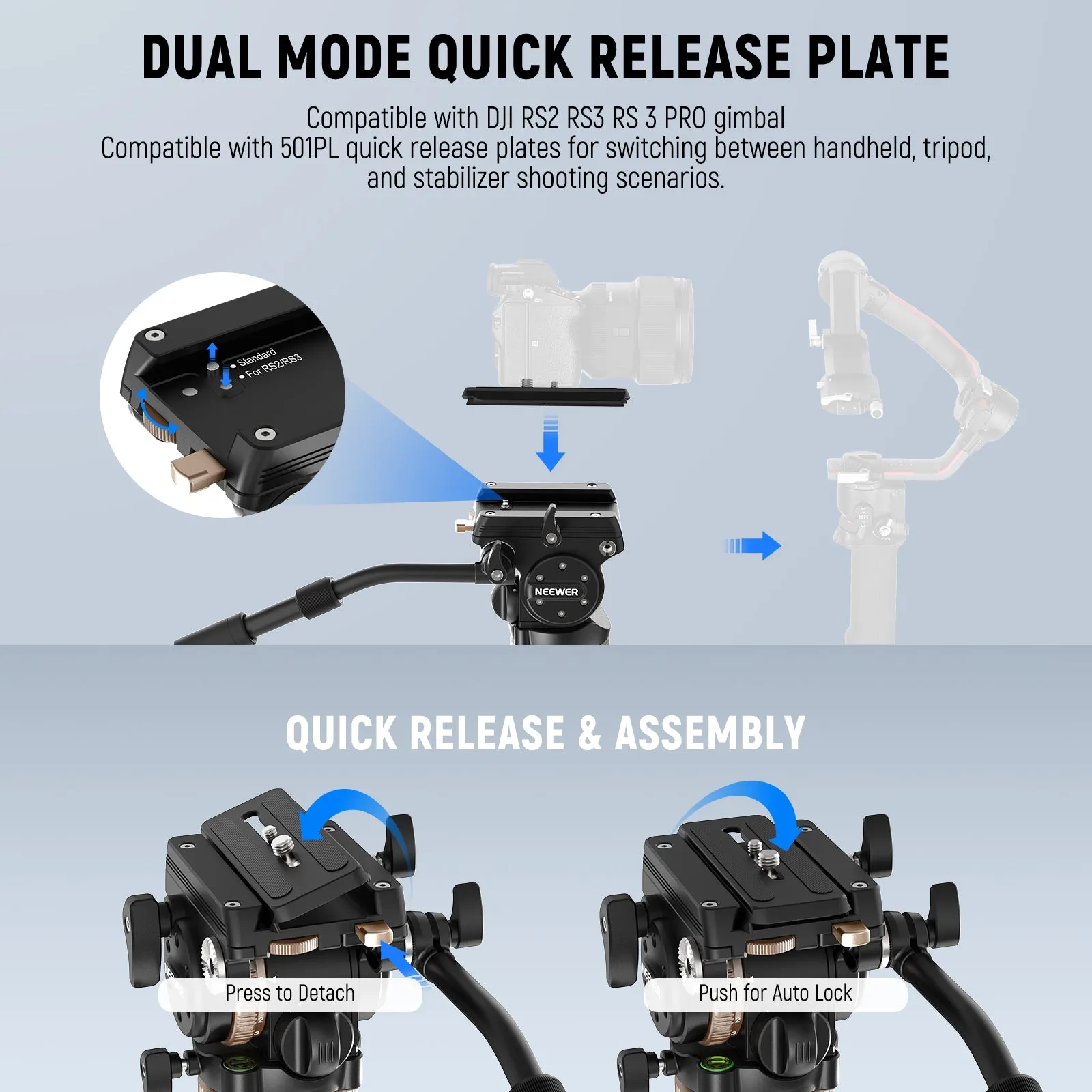 NEEWER LL45 78" Heavy Duty Camera Tripod with Damping Adjustable Fluid Head