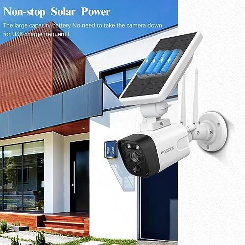 OOSSXX (PTZ Digital Zoom 100% Wire-Free) Wireless Solar Cameras 2-Way Audio, Solar Battery PIR Detection Outdoor Wireless Security Camera System Video Surveillance System (4-Cams)