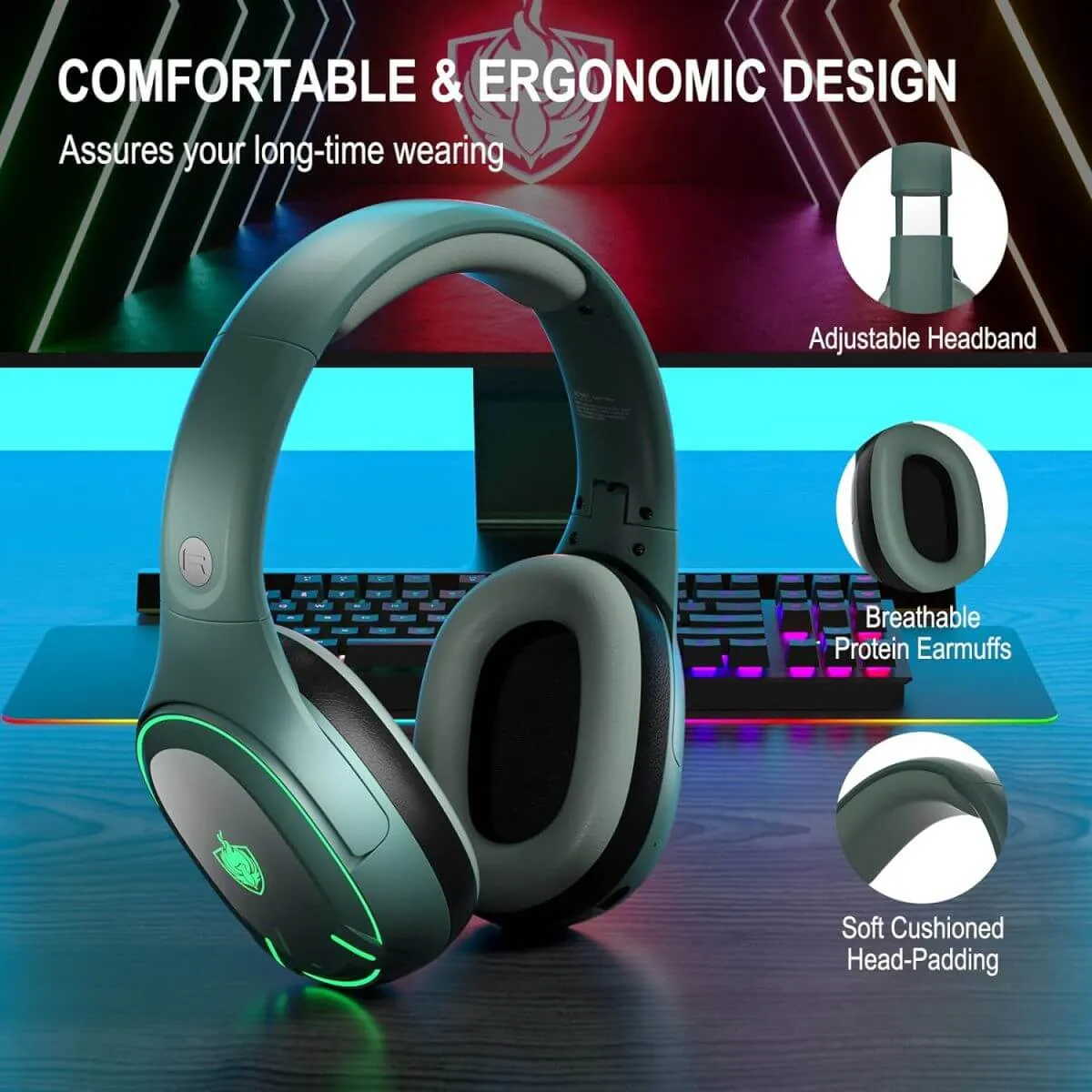 PHOINIKAS Q6 2.4Ghz Wireless Gaming Headphones