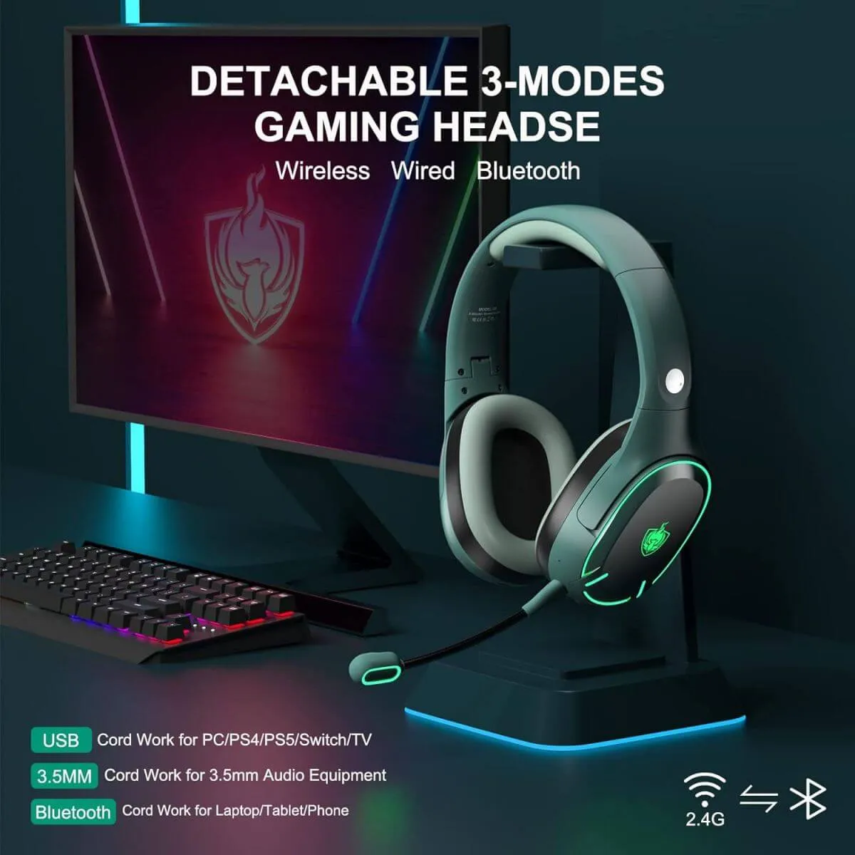 PHOINIKAS Q6 2.4Ghz Wireless Gaming Headphones