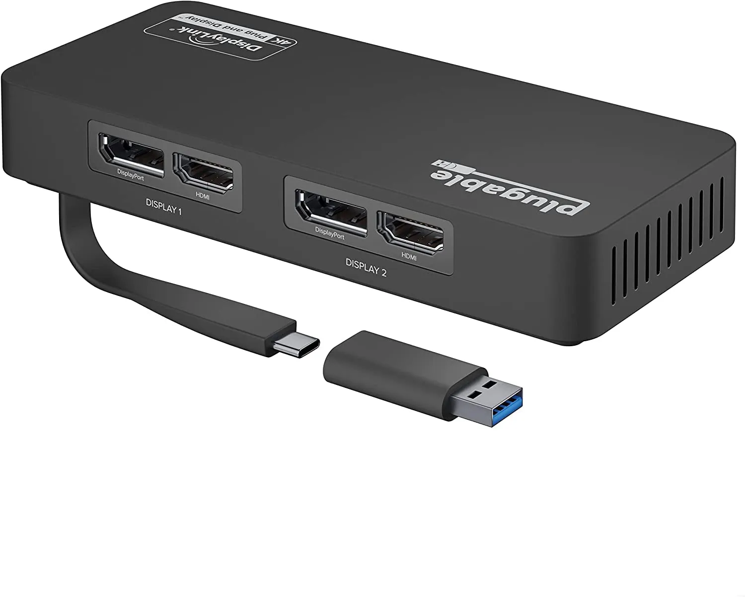 Plugable 4K Displayport and HDMI Dual Monitor Adapter for USB 3.0 and USB-C, Compatible with Windows and Mac