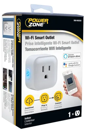 Powerzone ORRCWFII11 Wi-Fi Controlled Outlet, 1 -Pole, 15 A, 125 V, Grounded Socket, Wi-Fi, White :CD 1: QUANTITY: 1