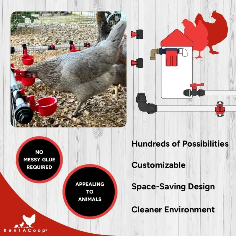 RentACoop Float Valve Kit Compatible with S.N.A.P PVC Watering System for Chickens, Poultry, and Other Animals