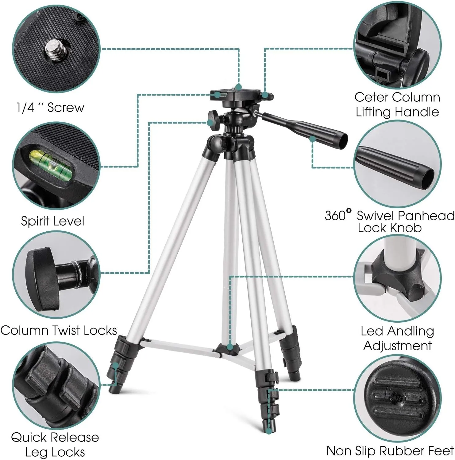 Retractable Aluminum Alloy Tripod Mount For Video Cameras Q-Zj32