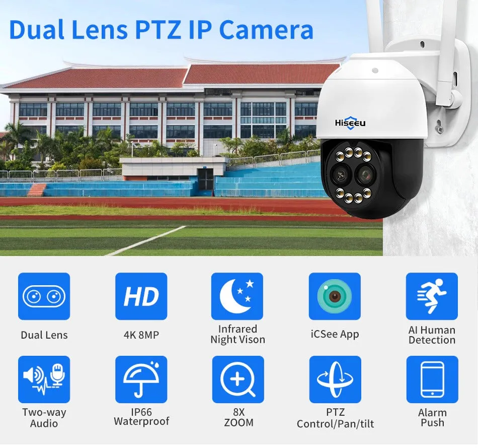 Security Camera Waterproof 8Mp Outdoor Security Camera Wifi Motion Tracking with 32Gb Sd Card