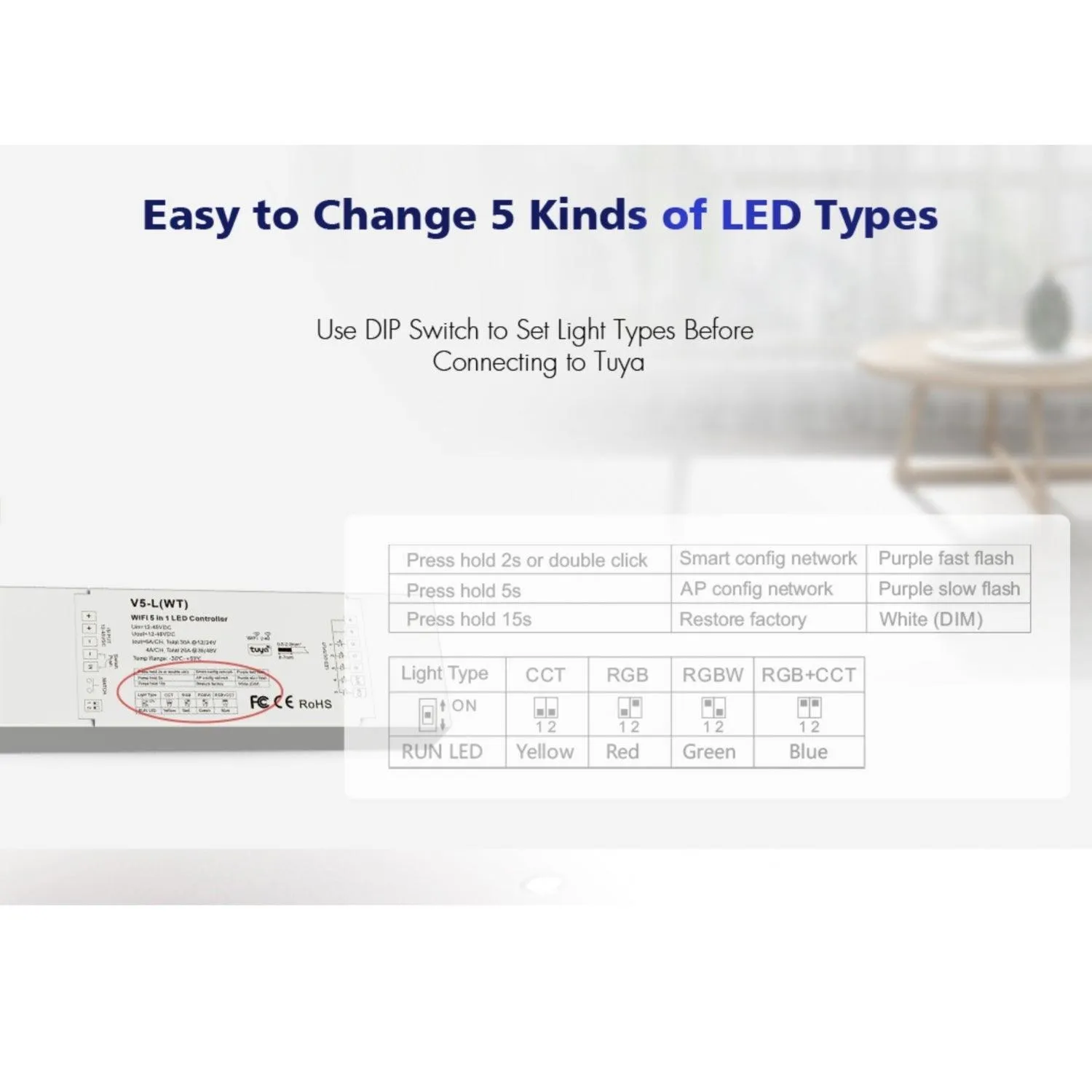 Skydance 12-48VDC 5CH*6A WiFi & RF 5 in 1 LED Controller V5-L(WT) with R8 Remote