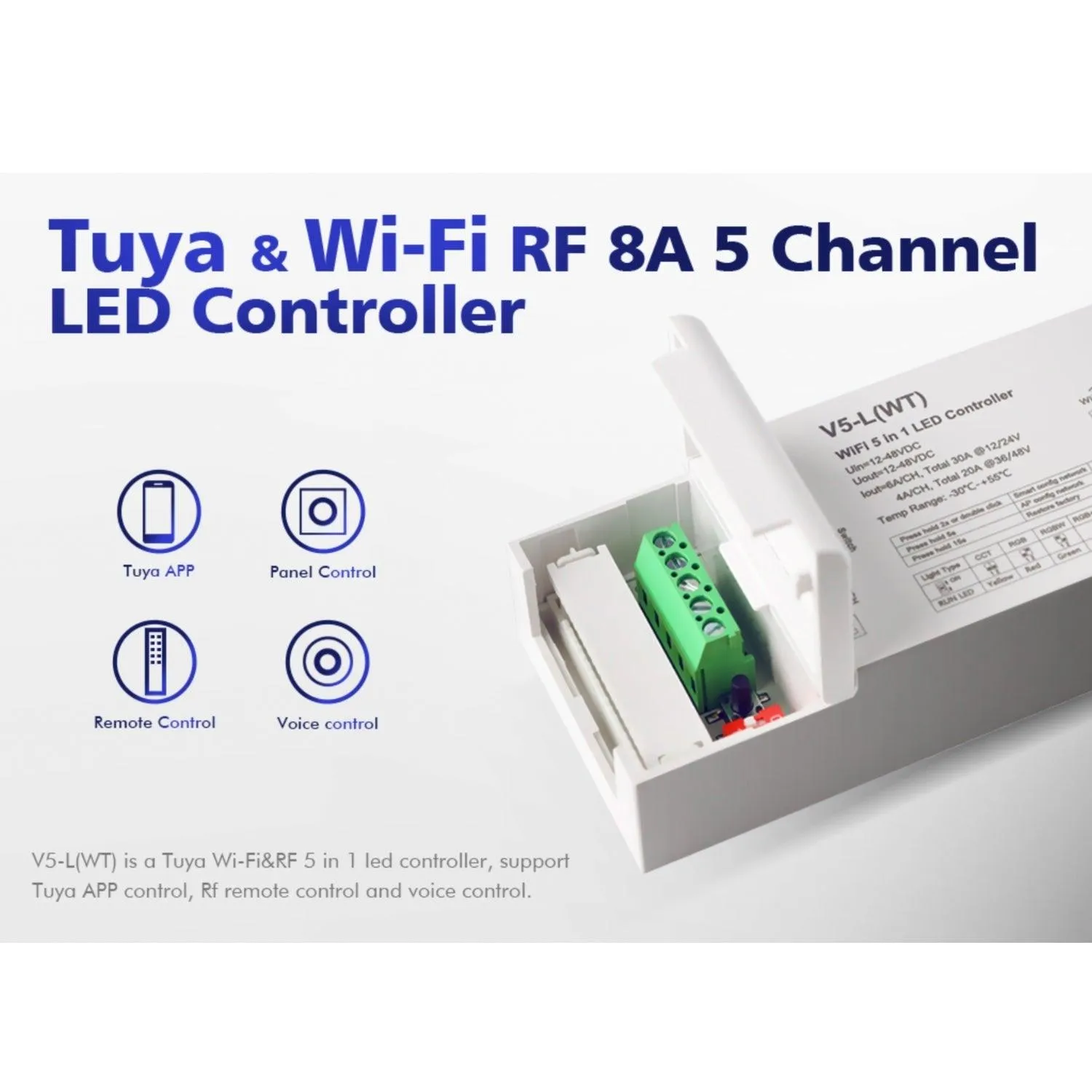 Skydance 12-48VDC 5CH*6A WiFi & RF 5 in 1 LED Controller V5-L(WT) with R8 Remote