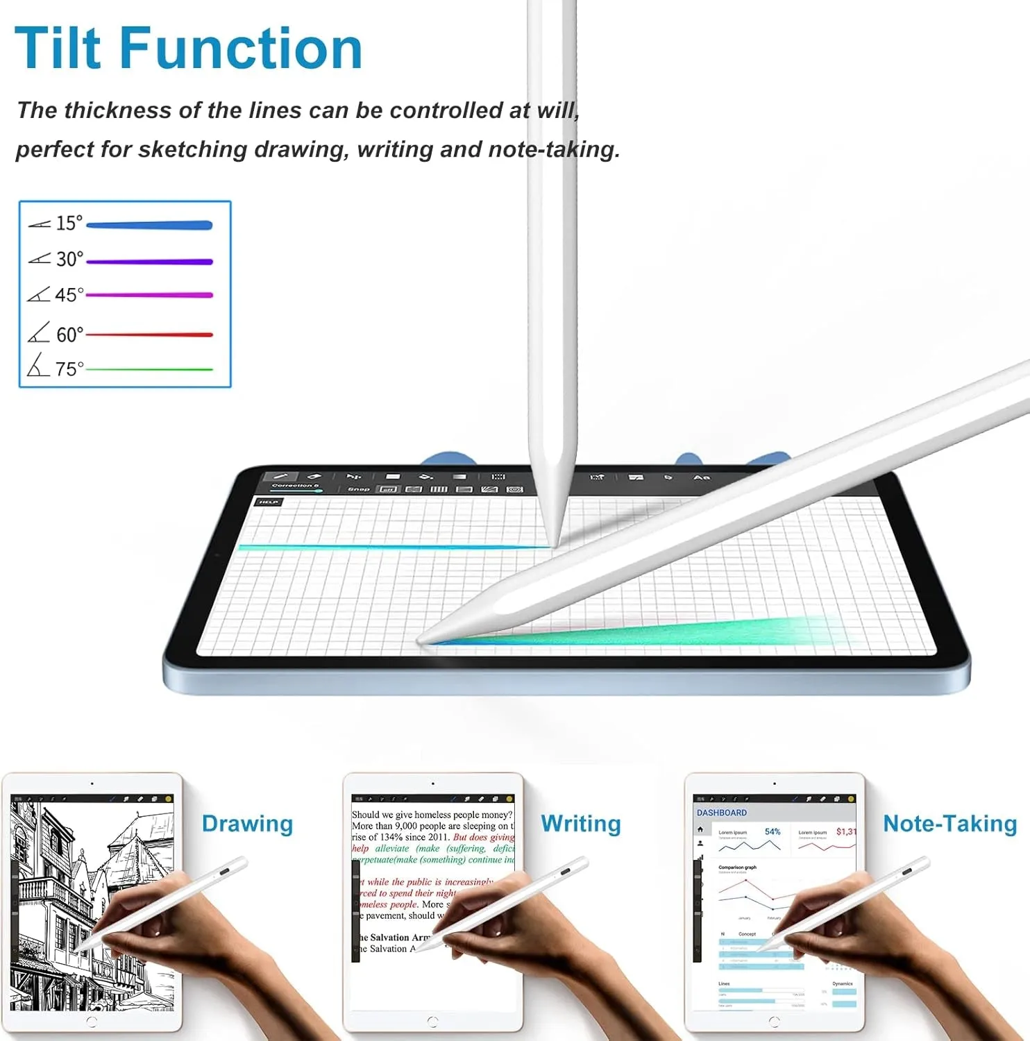 Stylus Pen for Apple Ipad (2018-2024), 2Nd Generation Pencil with Tilting Detection & High Precision, Compatible Ipad 6Th~10Th Gen Ipad Pro 11"/12.9"/13" Ipad Air 3Rd-6Th Ipad Mini 5Th/6Th